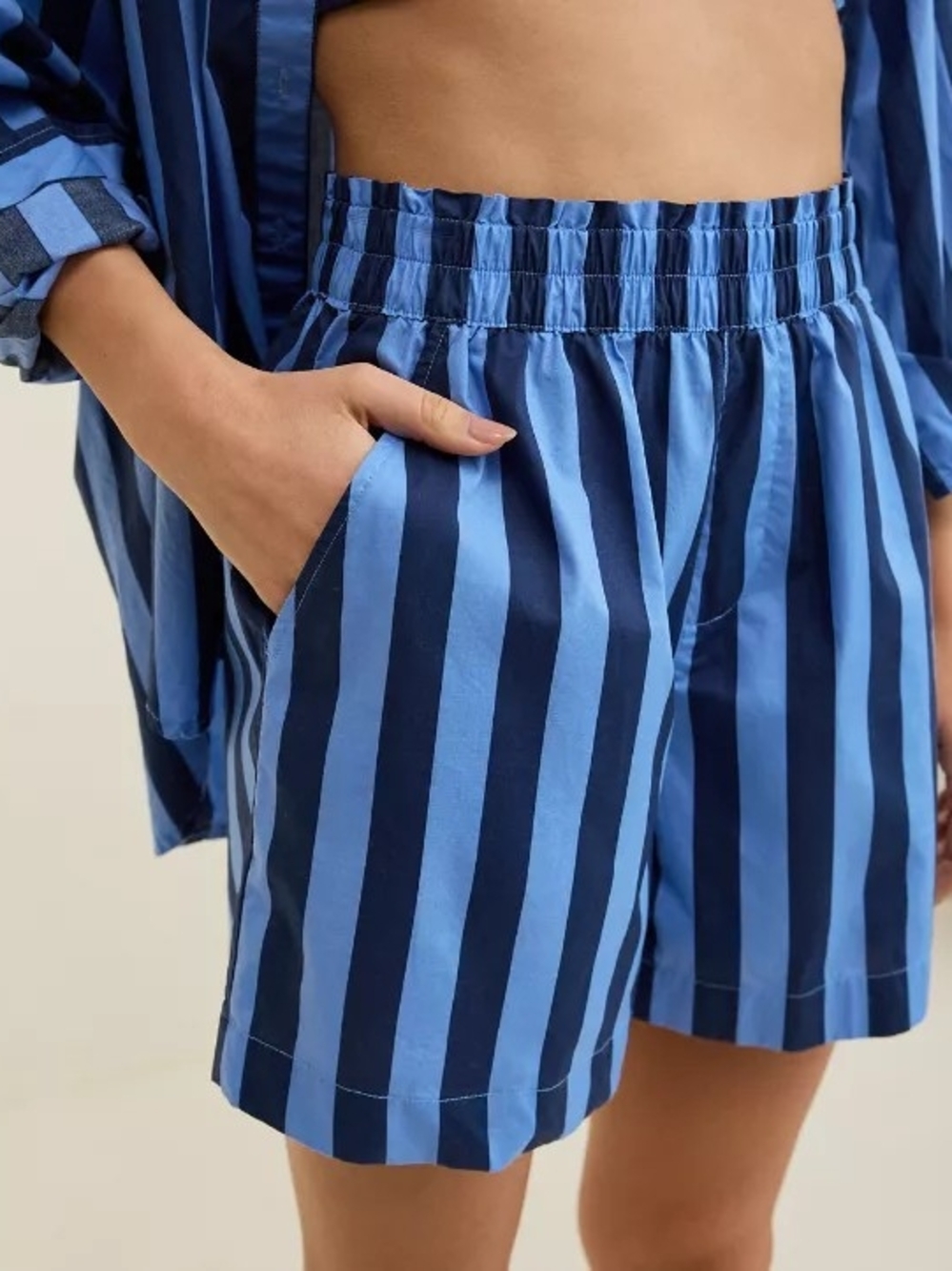 aerie Good Day Navy and Light Blue Baggy Elastic-Waist Shorts XXL